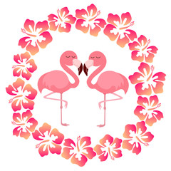 Pink cute pink flamingos vector illustration