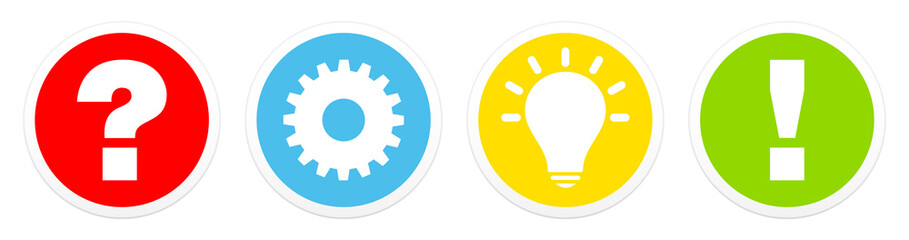 Bunte Buttons Frage, Arbeit, Idee & Antwort