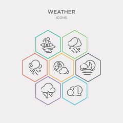 simple set of last quarter, light bolt, moonrise, new moon icons, contains such as icons rainfall, rainy day, sand storms and more. 64x64 pixel perfect. infographics vector