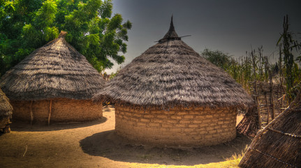 Lanscape with Mataya village of sara tribe people, Guera, Chad - obrazy, fototapety, plakaty