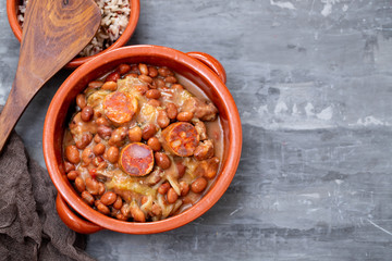 typical portuguese dish beans with meat, vegetables and smoked sausages Feijoada
