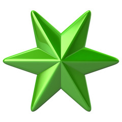 Six pointed green star 3d illustration on white background