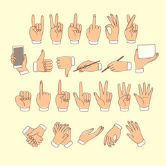 Big set of colored doodle hands