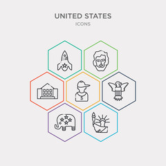 simple set of statue of liberty, democracy, eagle, rapper icons, contains such as icons usa building, lincoln, spaceship and more. 64x64 pixel perfect. infographics vector