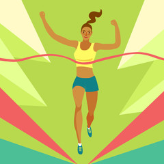 Dynamic running girl crossing finish line