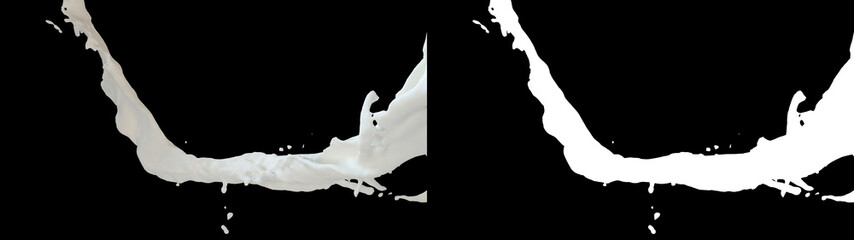 Fototapeta premium 3D illustration of a milk flow with alpha layer