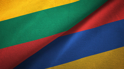 Lithuania and Armenia two flags textile cloth, fabric texture 