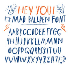 Hand drawn messy ballpen letters set.