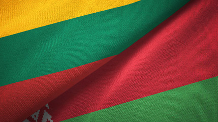Lithuania and Belarus two flags textile cloth, fabric texture 