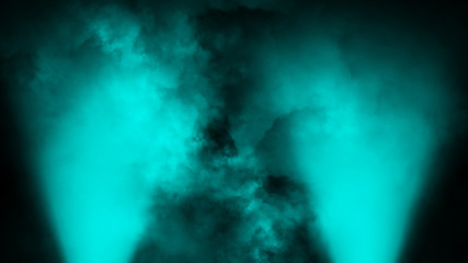 Dry ice smoke clouds fog the floor texture. . Perfect spotlight mist effect on isolated black background