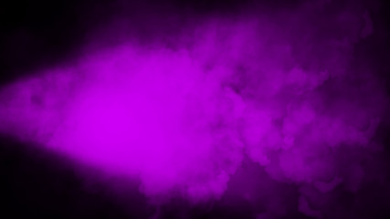 Dry ice purple smoke clouds fog floor texture. . Perfect spotlight mist effect on isolated black background