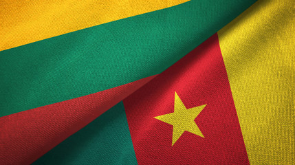 Lithuania and Cameroon two flags textile cloth, fabric texture 