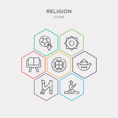 simple set of monotheism, muslim, nihilism, noah ark icons, contains such as icons pagan, quran, rub el hizb and more. 64x64 pixel perfect. infographics vector