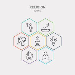 simple set of gospel, great buddha, hamsa, heresy icons, contains such as icons holy chalice, holy elephant, incense and more. 64x64 pixel perfect. infographics vector