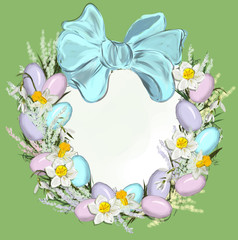 Easter wreath, digital drawing, spring decor