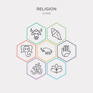 simple set of lotus, om, henna painted hand, elephant icons, contains such as icons ganesha, conch shell, sac cow and more. 64x64 pixel perfect. infographics vector