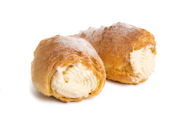 custard tubing with cream isolated