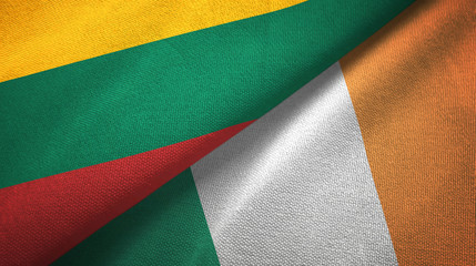 Lithuania and Ireland two flags textile cloth, fabric texture