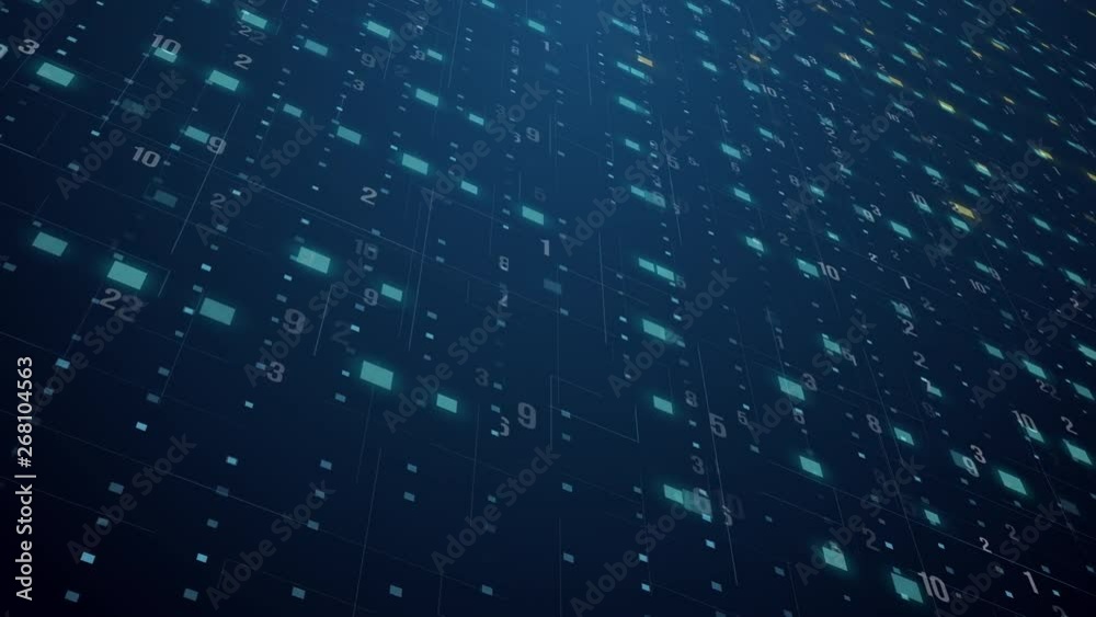 Poster Abstract technology floating code number digital grid motion background loop virtual reality concept