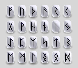 Full runet alphabet Futhark set isolated blue color