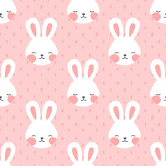 Rabbit and chick Seamless Pattern Background, Scandinavian Happy bunny with cloud, easter. cartoon rabbit vector illustration for kids nordic background