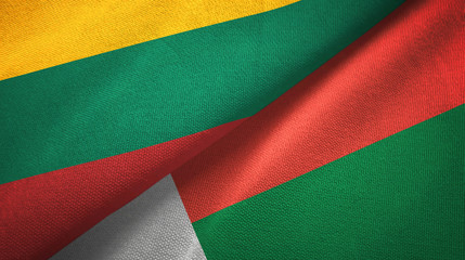 Lithuania and Madagascar two flags textile cloth, fabric texture