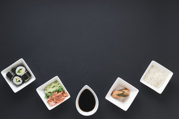Flat lay sushi composition with copyspace