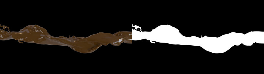 3D illustration of a chocolate flow with alpha   layer