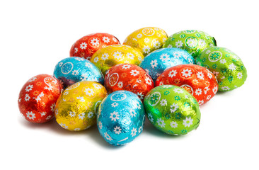 chocolate eggs in foil isolated