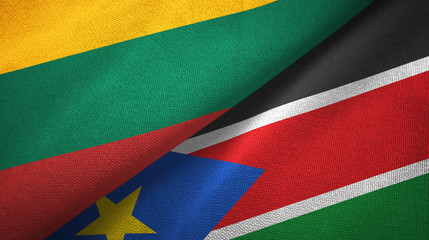 Lithuania and South Sudan two flags textile cloth, fabric texture