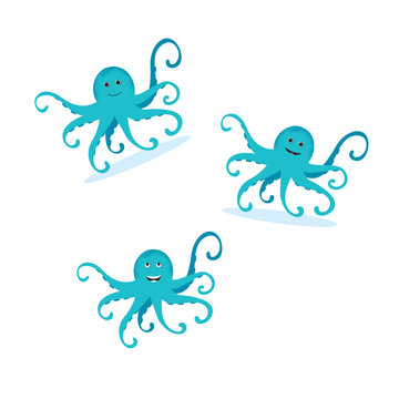 Cute cartoon blue octopus drawing