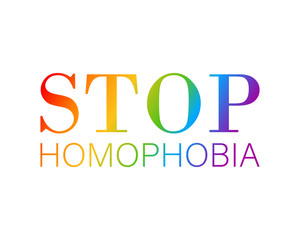 Rainbow in words STOP HOMOPHOBIA for poster.