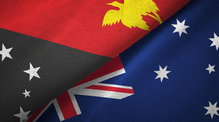 Papua New Guinea and Australia two flags textile cloth, fabric texture 