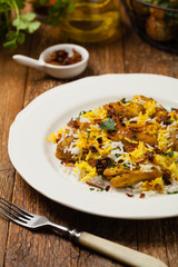 Biryani with chicken. Traditional Indian dish of rice and chicken marinated in spices and yoghurt.