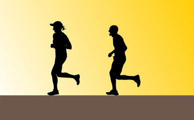 Fototapeta na wymiar man and woman as a runners silhouette vector