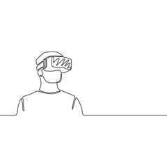 Continuous line man with VR glasses, future concept. Vector illustration.
