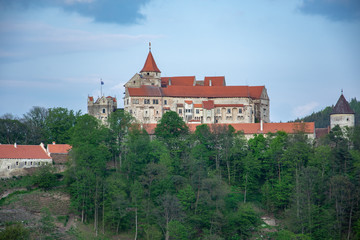 Fototapeta na wymiar Pernstejn Castle is located in Moravia, Czech Republic, 25 km north-west of Brno.