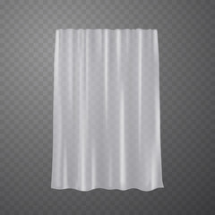 Fototapeta premium Curtain, hanging window decoration isolated on transparent background. Vector cloth, fabric, silk veil. Textile white drapery template.