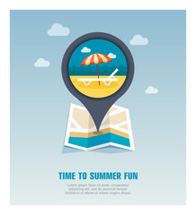 Beach chaise lounge with umbrella pin map icon