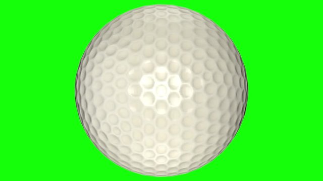 3D animation, golf ball turning in middle of transparent background.