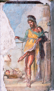 Fresco of the Roman divinity Priapus Pompeii