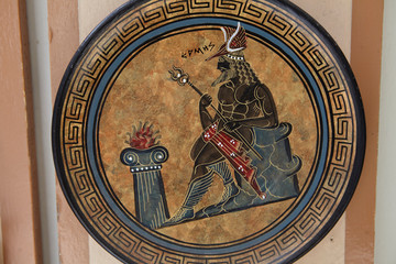 Hermes , Decorative plate of Hermes at Plaka Athens