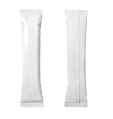 White blank sachet packaging isolated on white background with clipping path. Packaging for sugar,...