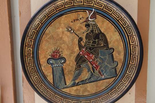 Hermes , Decorative plate of Hermes at Plaka Athens