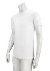 White plain shortsleeve cotton T-Shirt on a mannequin isolated on a white background