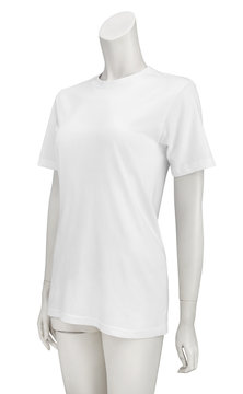 White plain shortsleeve cotton T-Shirt on a female mannequin isolated on white background with clipping path