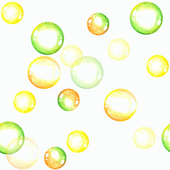 Acrylic painted green and yellow soap bubbles seamless pattern