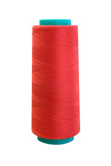 bobbin of red thread isolated on white background