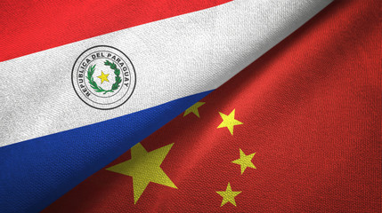 Paraguay and China two flags textile cloth, fabric texture