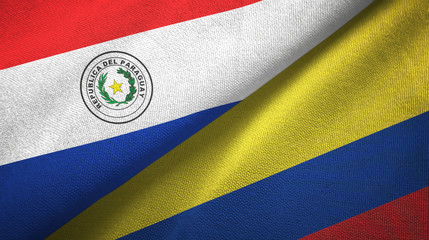 Paraguay and Colombia two flags textile cloth, fabric texture
